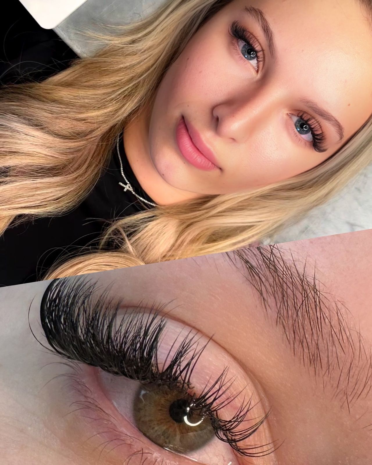 Cateye-Wimpernset, das zum äußeren Augenwinkel hin länger wird